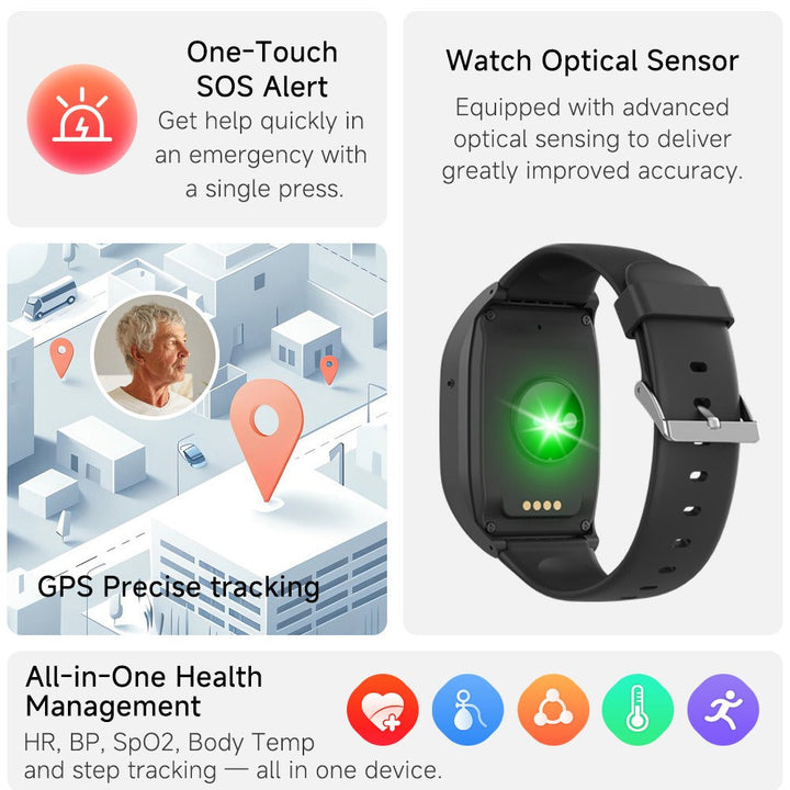 Smartwatch Unisex GPS 4G con Localizzatore SOS e Monitoraggio Salute