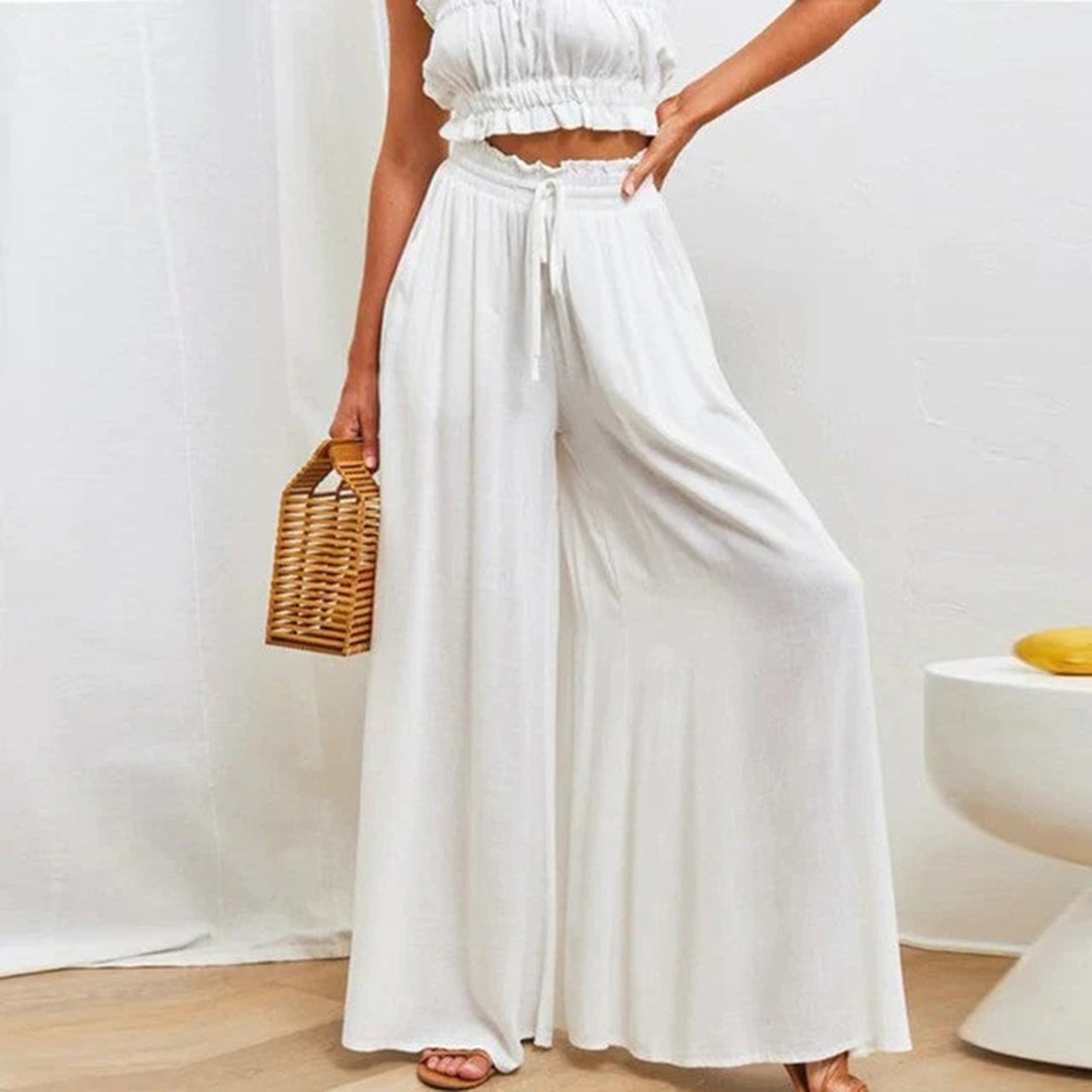 Pantaloni Palazzo Donna Vita Alta Cotone Elastico con Coulisse - Vesarelli