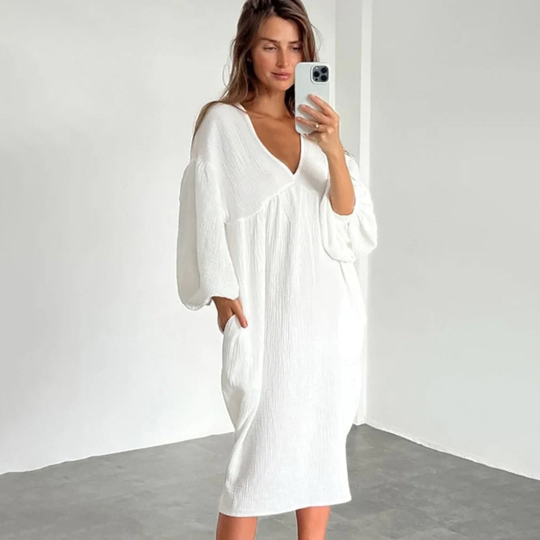 Abito Midi Donna Casual Ampio Scollo a V