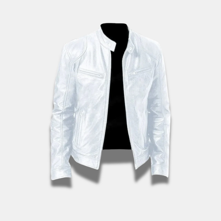 Giacca Uomo in Pelle Slim Fit Chiusura a Cerniera Motociclista