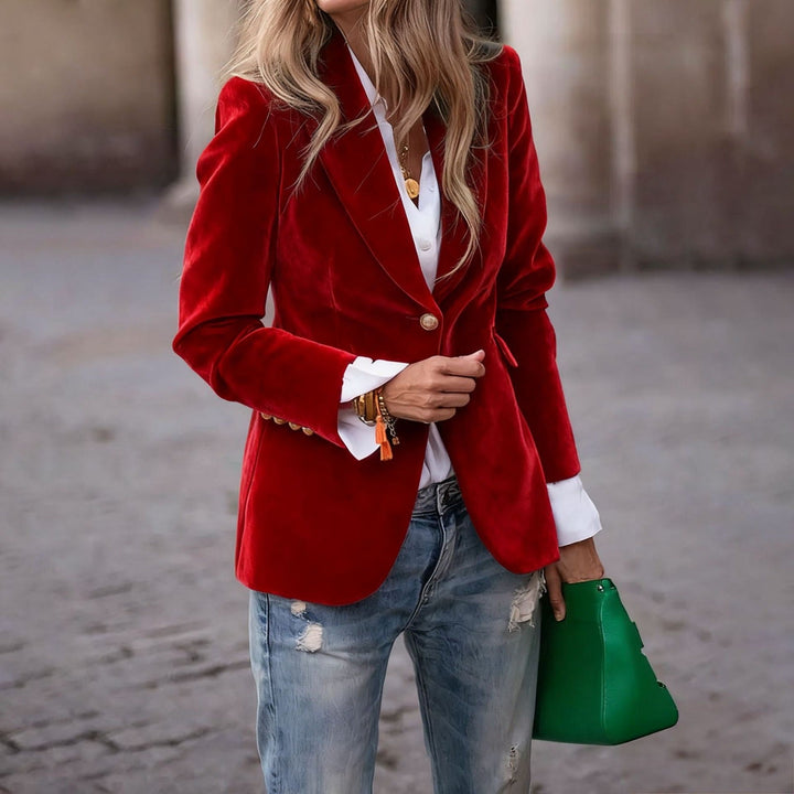 Blazer Donna Slim Fit con Revers e Tasche Stile Retrò