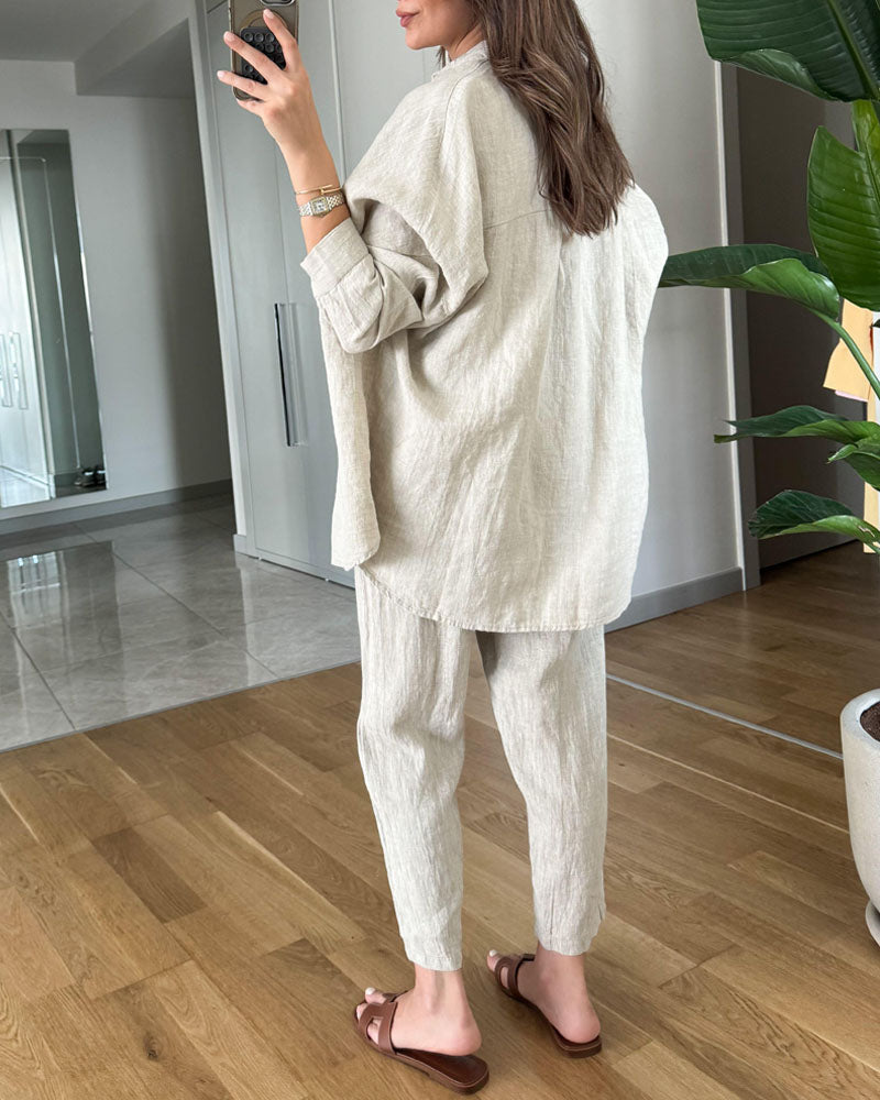 Completo Donna Camicetta e Pantaloni Tessuto Leggero Vestibilità