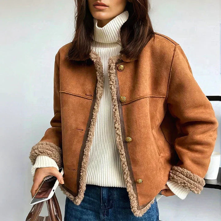 Giacca Donna in Suede Sintetico con Fodera in Pelliccia Corta