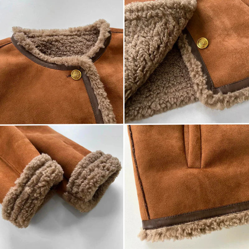 Giacca Donna in Suede Sintetico con Fodera in Pelliccia Corta
