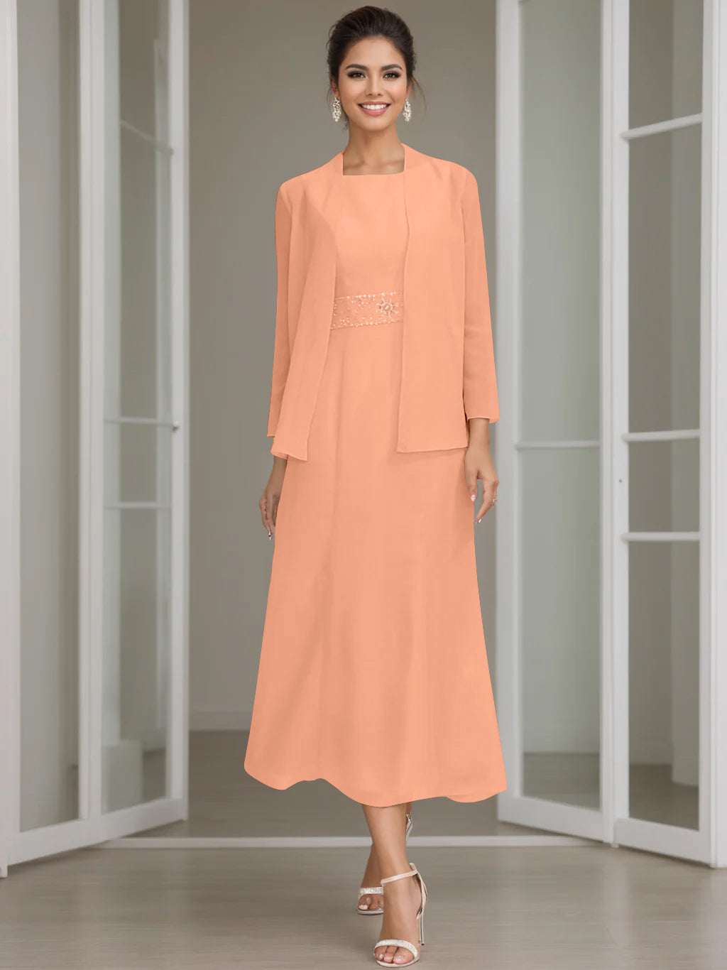 Abito Formale Donna Tessuto Leggero Scollo a V Elegante