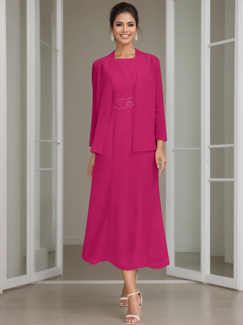 Abito Formale Donna Tessuto Leggero Scollo a V Elegante