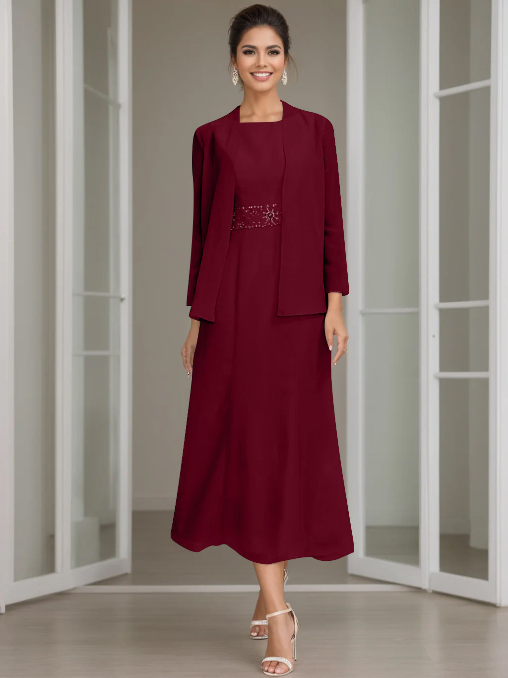 Abito Formale Donna Tessuto Leggero Scollo a V Elegante