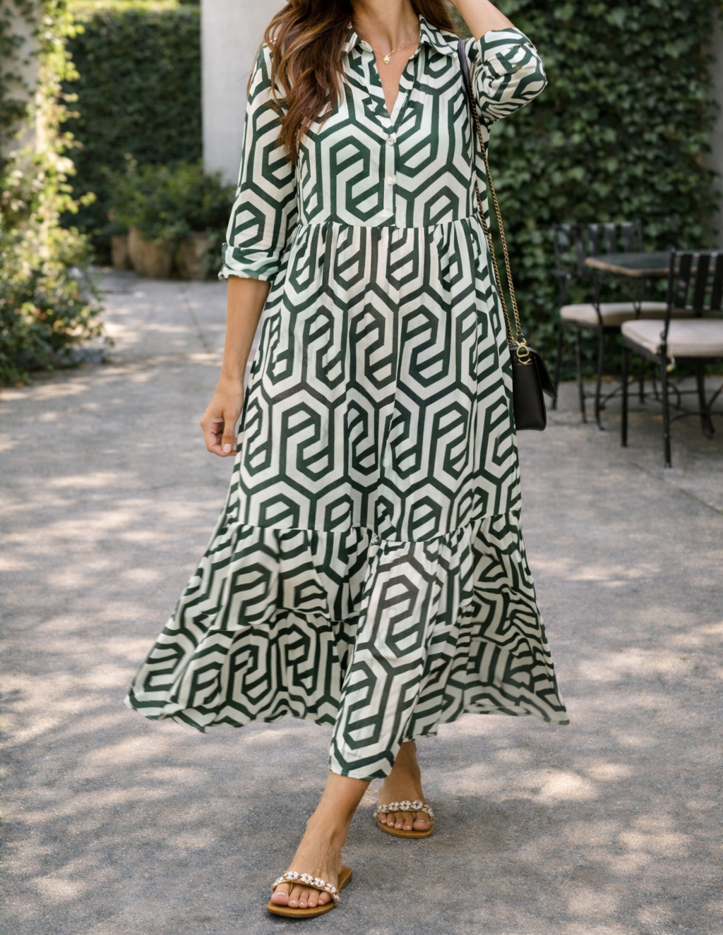 Abito lungo Donna in Tessuto Leggero Maniche Lunghe Stile Fluido