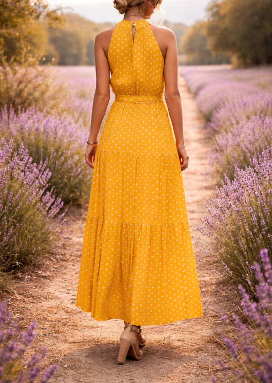 Abito lungo Donna in Tessuto Fluido Stile Estivo Casual Elegante
