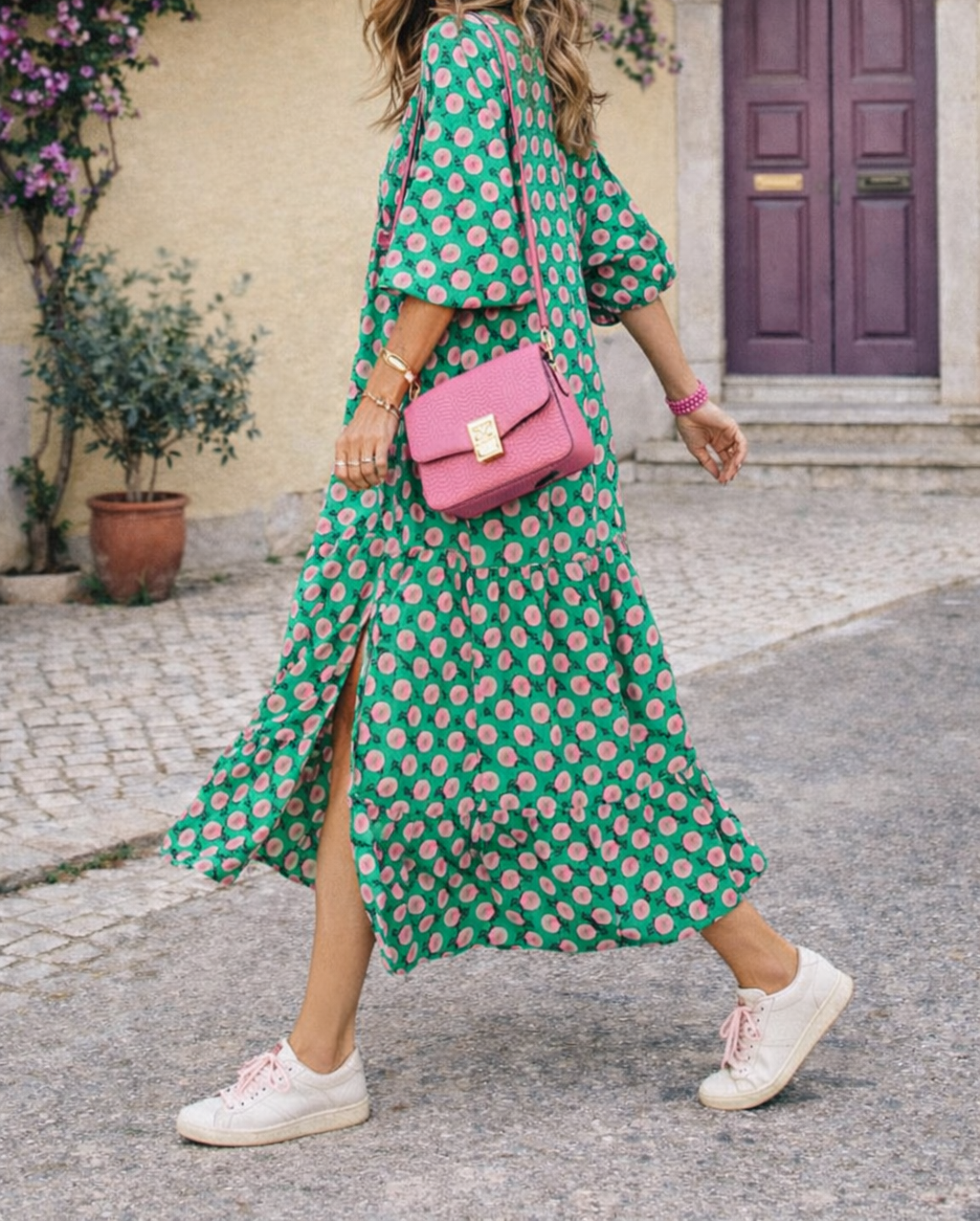 Abito lungo Donna Scollo a V Tessuto Fluido Vestibilità Casual