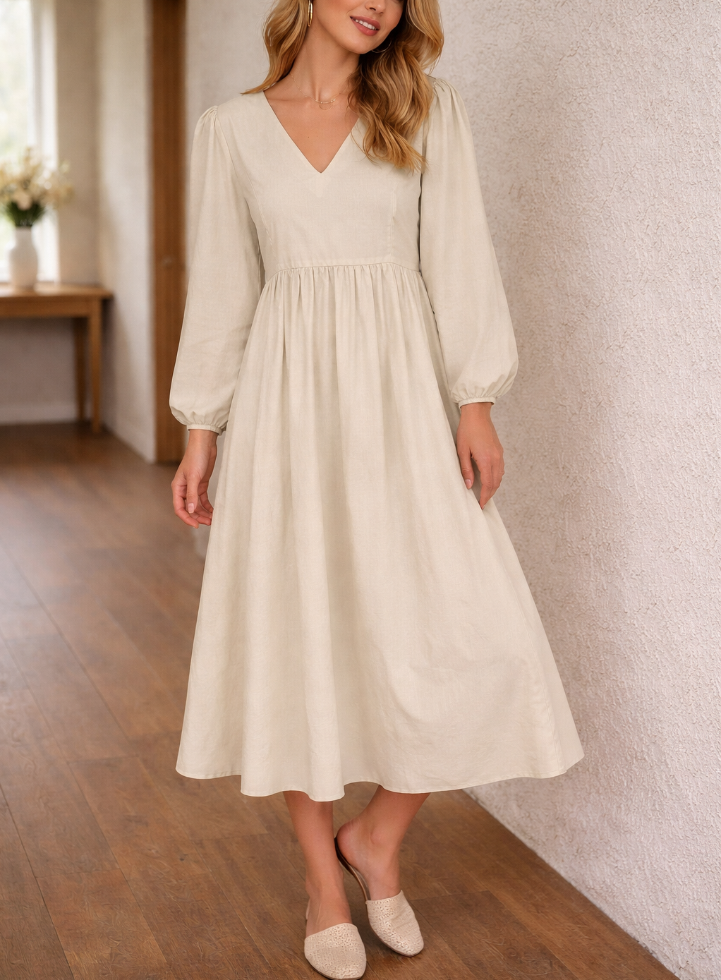 Abito Midi Donna Scollo a V Stile Casual Chic - Vesarelli