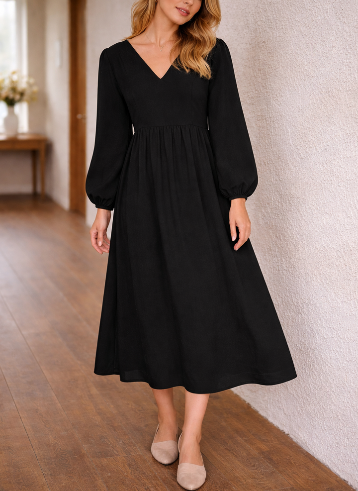 Abito Midi Donna Scollo a V Stile Casual Chic