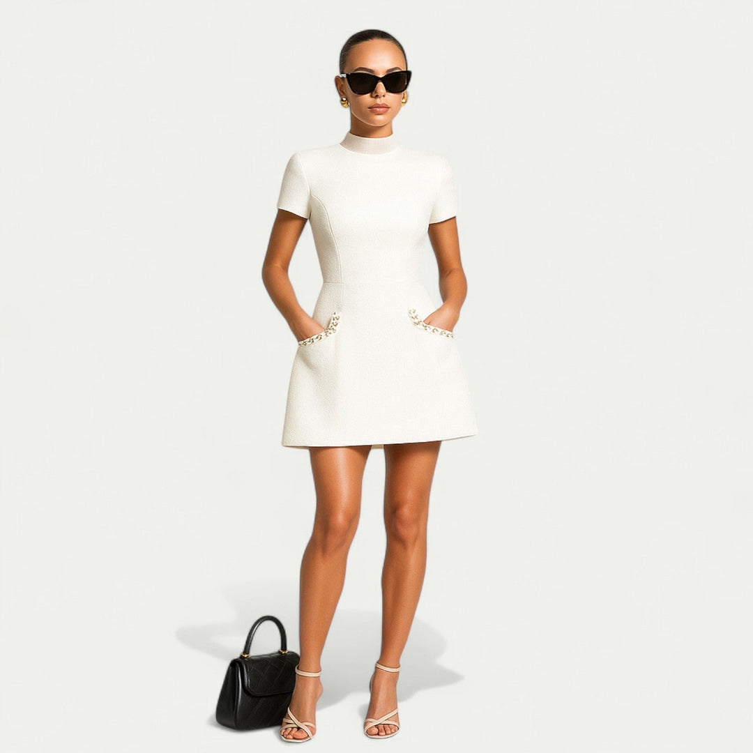 Minigonna Donna con Bordi Decorativi in Perle Slim