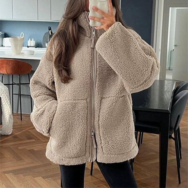 Giacca Donna in Pile con Zip Vestibilità Comoda Tasche Laterali