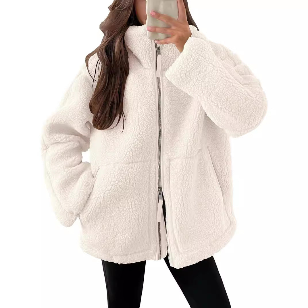 Giacca Donna in Pile con Zip Vestibilità Comoda Tasche Laterali