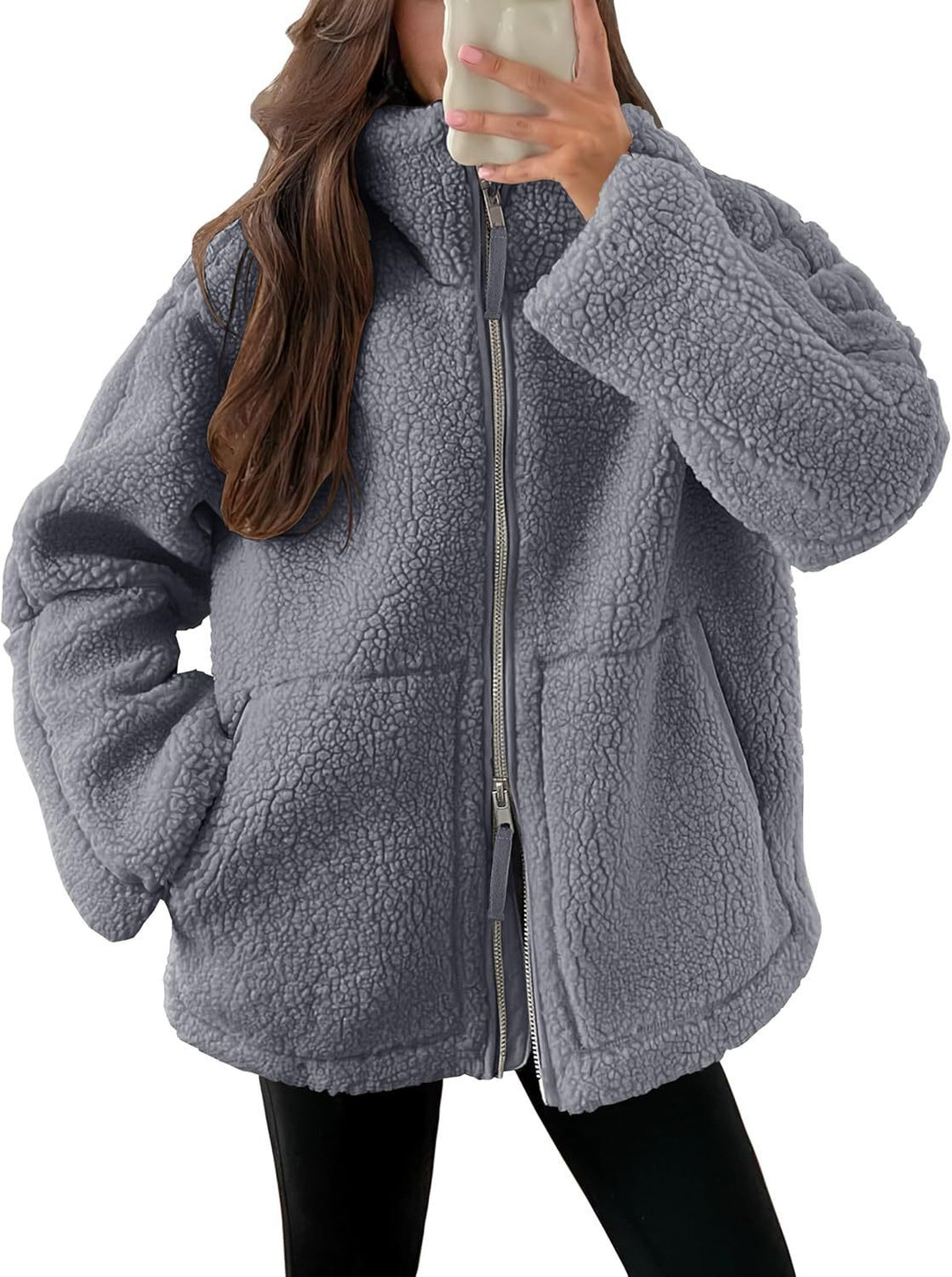 Giacca Donna in Pile con Zip Vestibilità Comoda Tasche Laterali