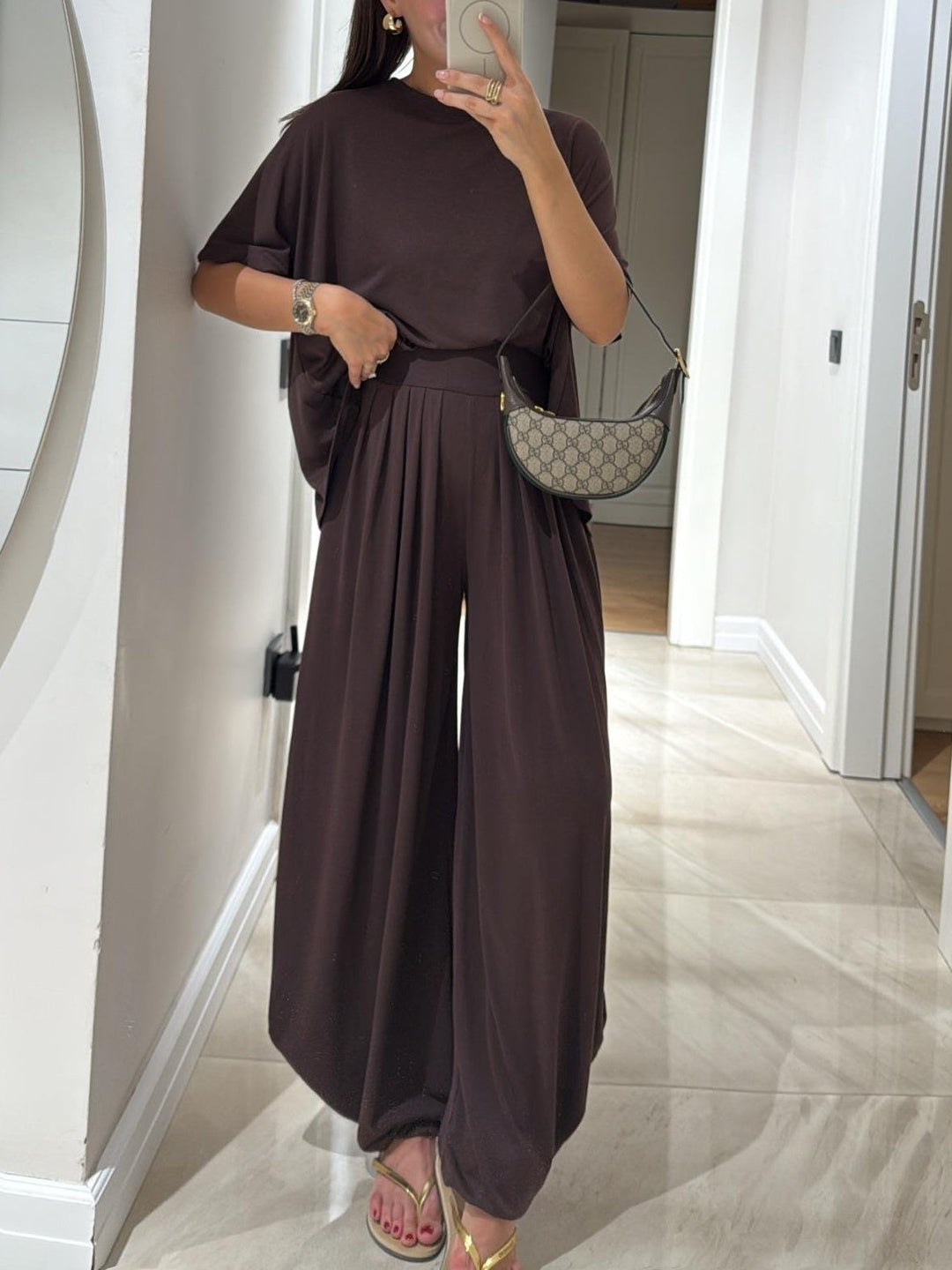 Completo Donna Casual e Pantaloni Gamba Larga Vestibilità Ampia