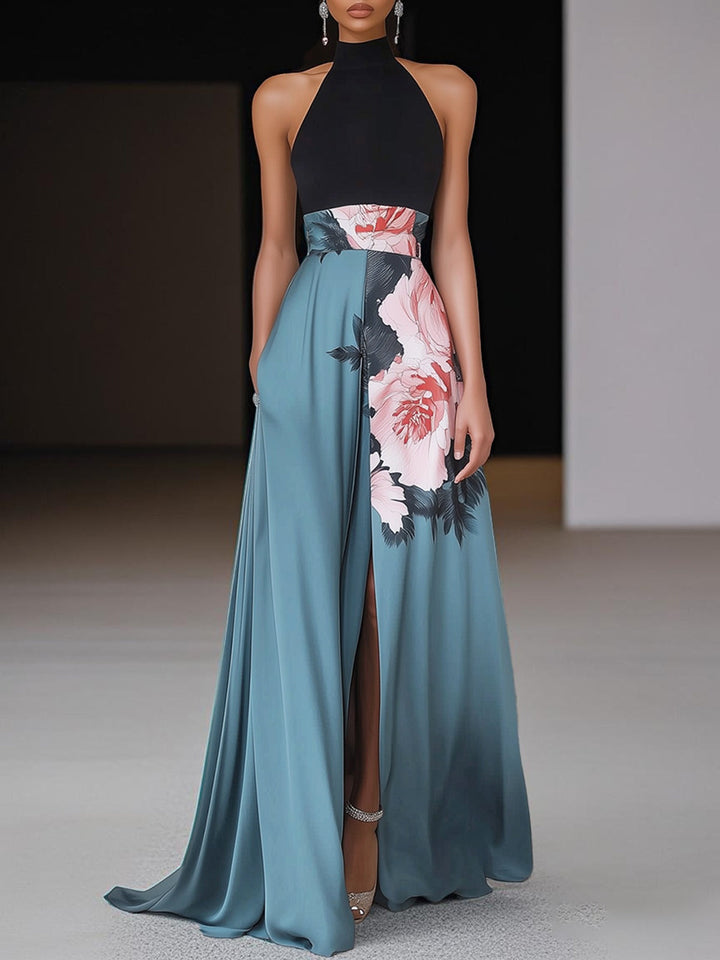 Abito Maxi Donna A-Line Senza Maniche Spacco Dettaglio Floreale - Vesarelli
