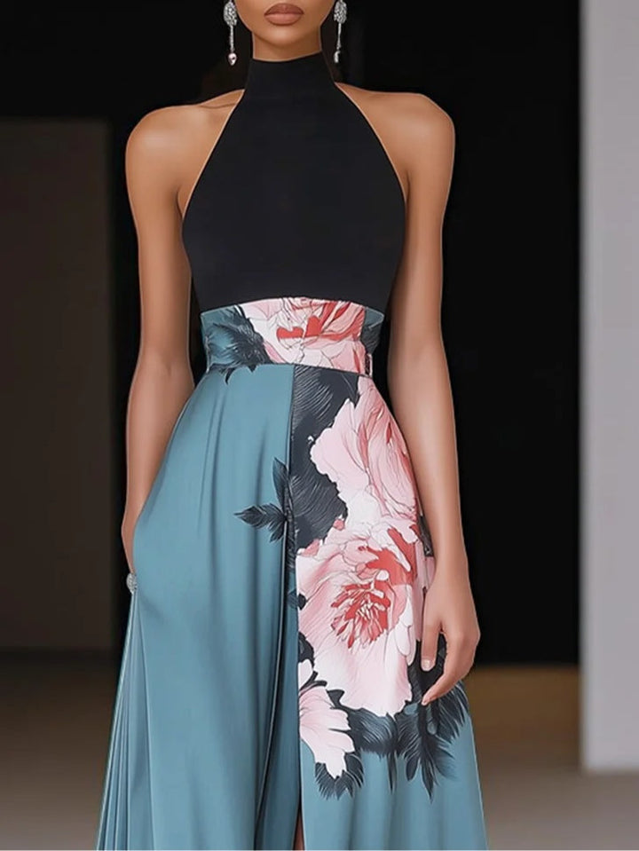 Abito Maxi Donna A-Line Senza Maniche Spacco Dettaglio Floreale