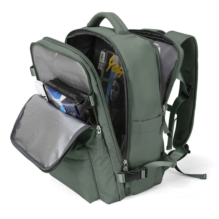 Zaino Impermeabile da Viaggio con Spallacci Ergonomici e Scomparto per Laptop Fino a 17 Pollici – 25 Litri, Nero/Blu/Nero Oliva 12