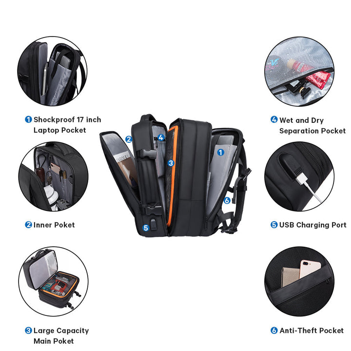 Zaino da viaggio BANGE da 45 litri, zaino da viaggio con bagaglio a mano, borsa da viaggio convertibile resistente, adatto a laptop da 17,3 pollici, per uomini e donne 1