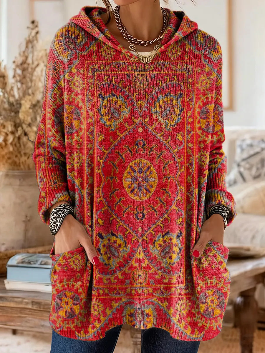 Tunica Donna Casual con Cappuccio Stampa Etnica Retrò - Vesarelli