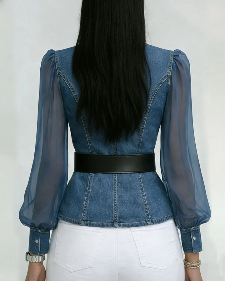 Zara | Elegante Top in Denim con Maniche in Chiffon Leggero 2