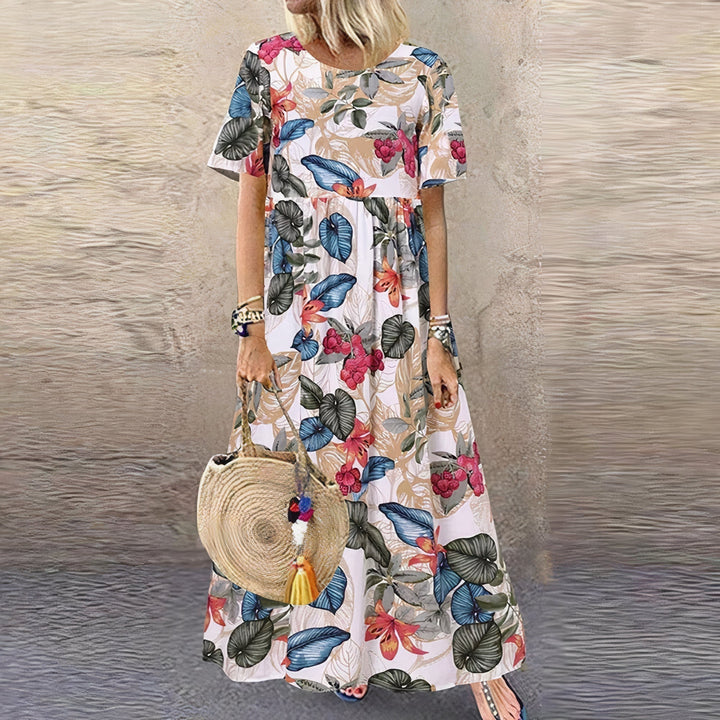 Abito Maxi Donna Floreale Tessuto Leggero Taglio Rilassato