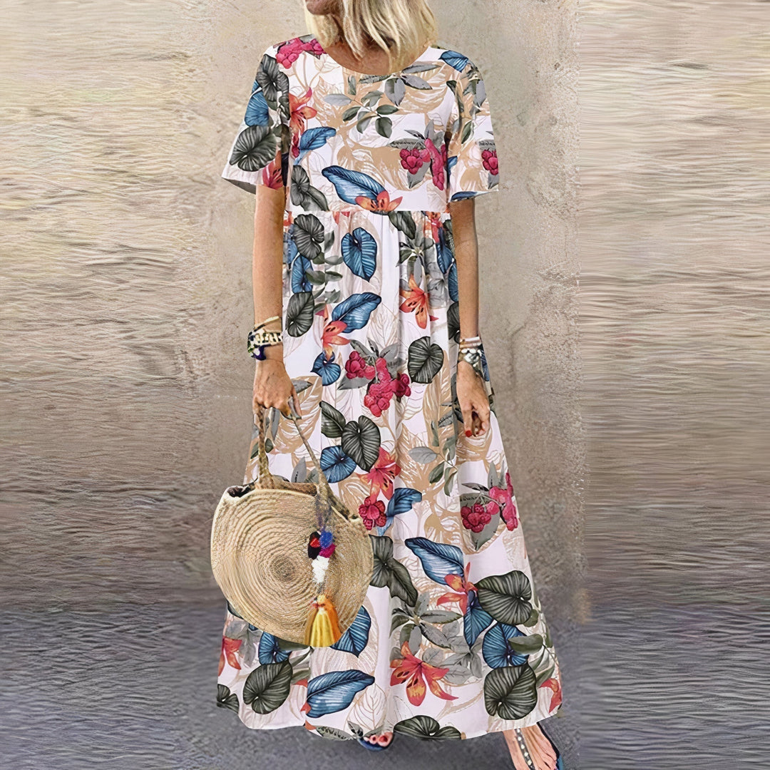 Abito Maxi Donna Floreale Tessuto Leggero Taglio Rilassato - Vesarelli