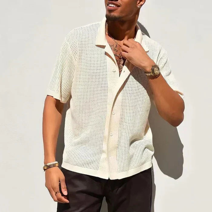 Camicia Uomo Estiva Spiaggia Uncinetto Manica Corta - Vesarelli