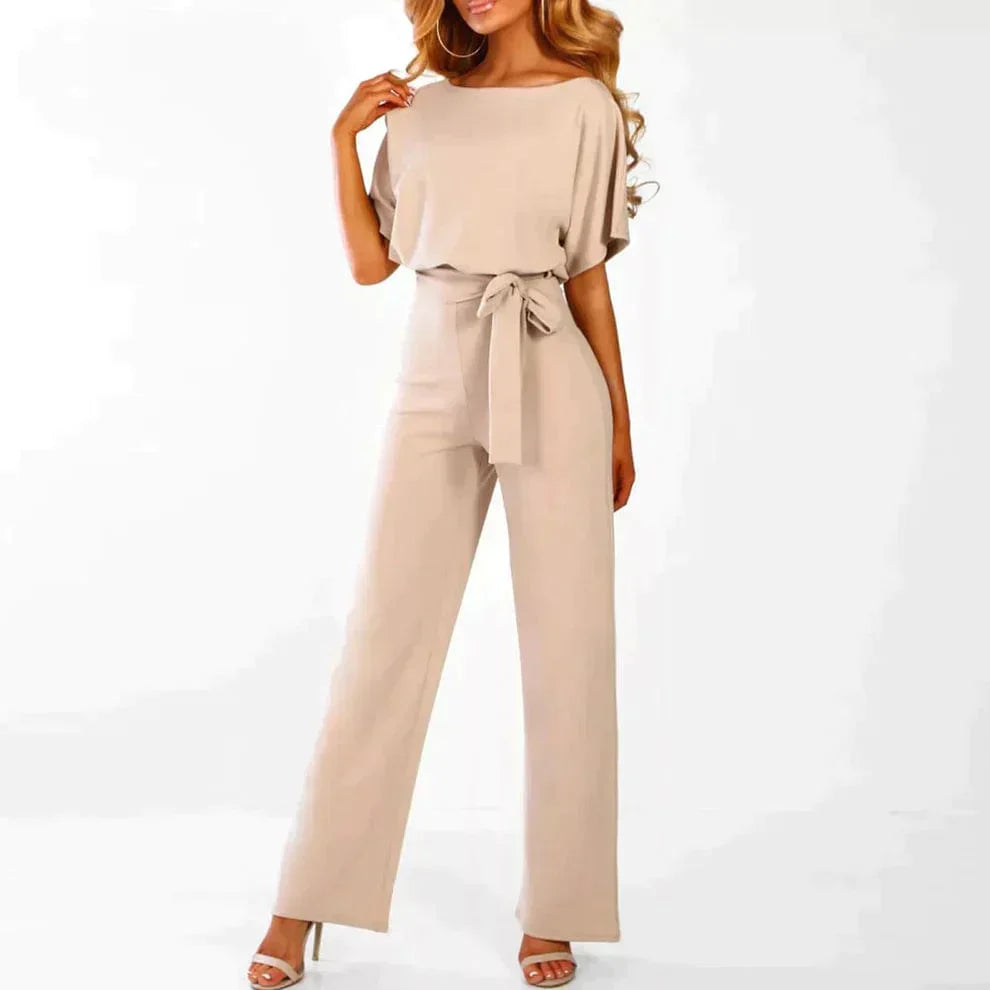 Tuta Elegante Donna con Cintura Manica Corta Gamba Larga