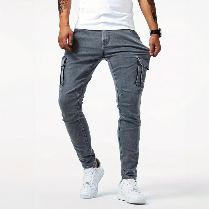 Pantaloni Cargo Uomo in Denim Elasticizzato Slim Fit