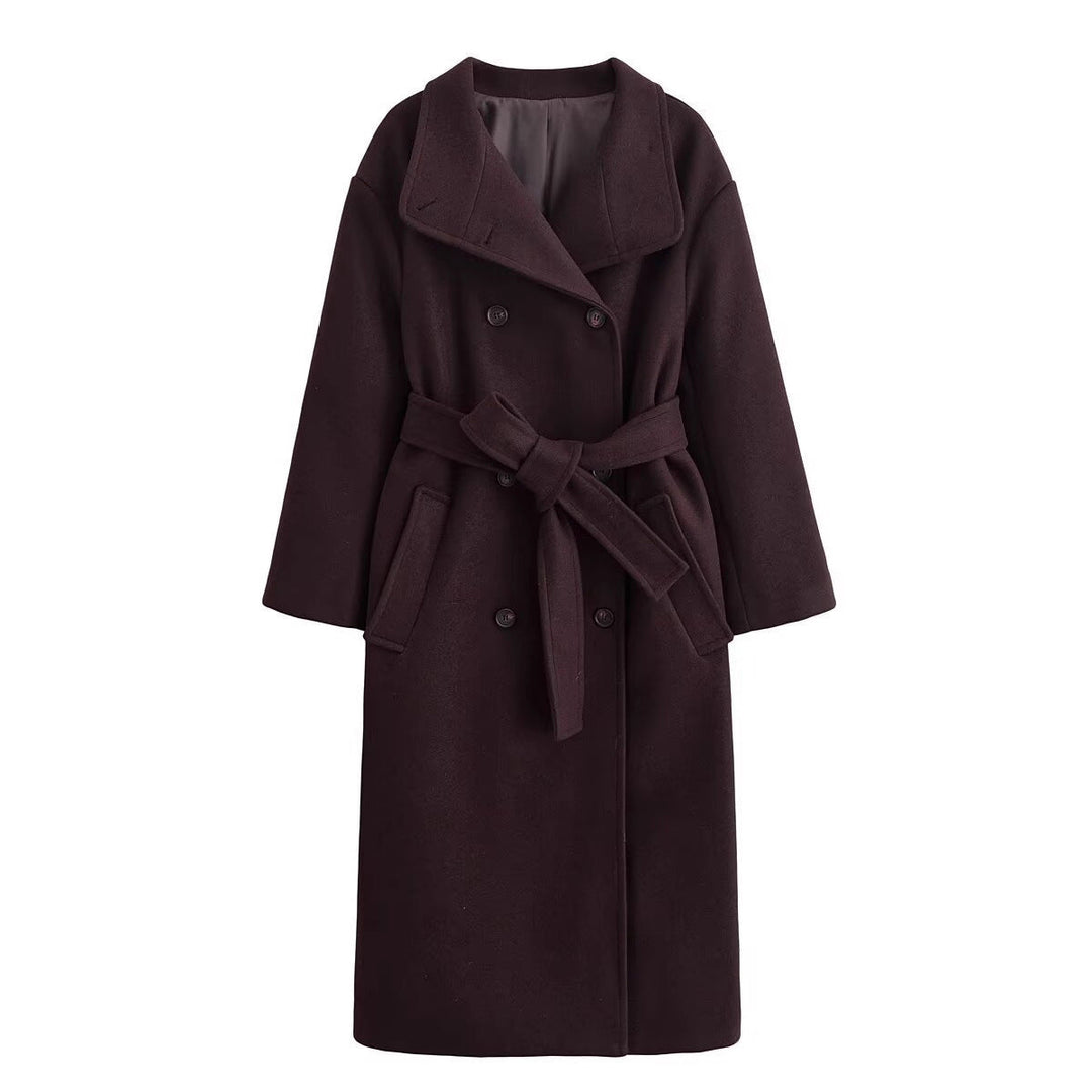 Cappotto Donna Lana Doppiopetto con Cintura Stile Elegante Invernale - Vesarelli