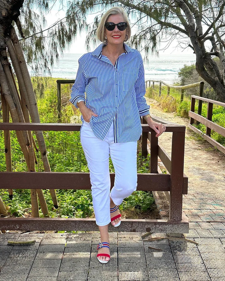 Camicia Donna a Righe Leggera Cotone Casual Bottoni