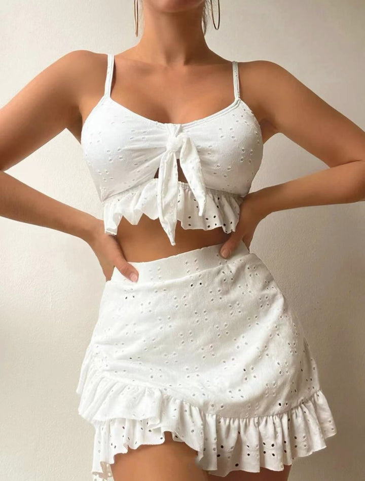 Set Costumi da Bagno Donna Tre Pezzi Tessuto Rugoso Elegante