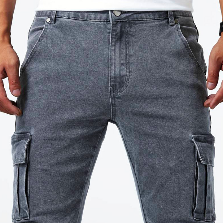 Pantaloni Cargo Uomo in Denim Elasticizzato Slim Fit