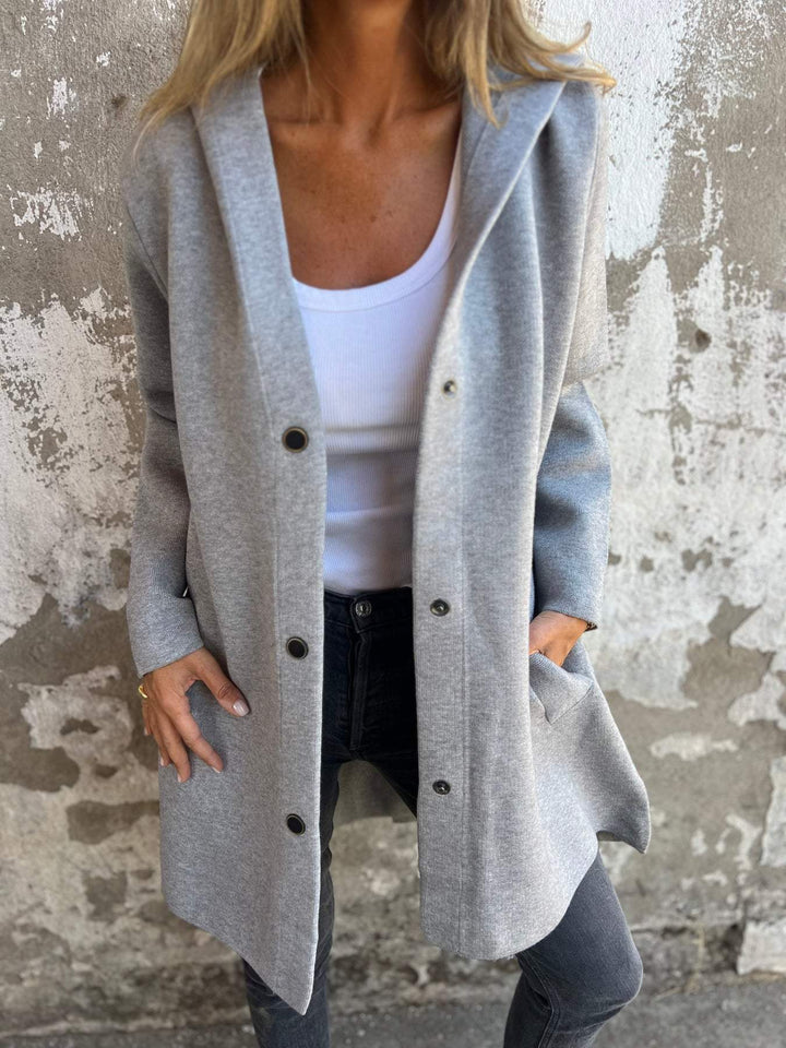 Cardigan Donna in Maglia con Cappuccio e Bottoni Casual