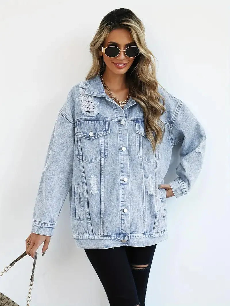 Giacca Donna Denim Impermeabile Foderata Oversize