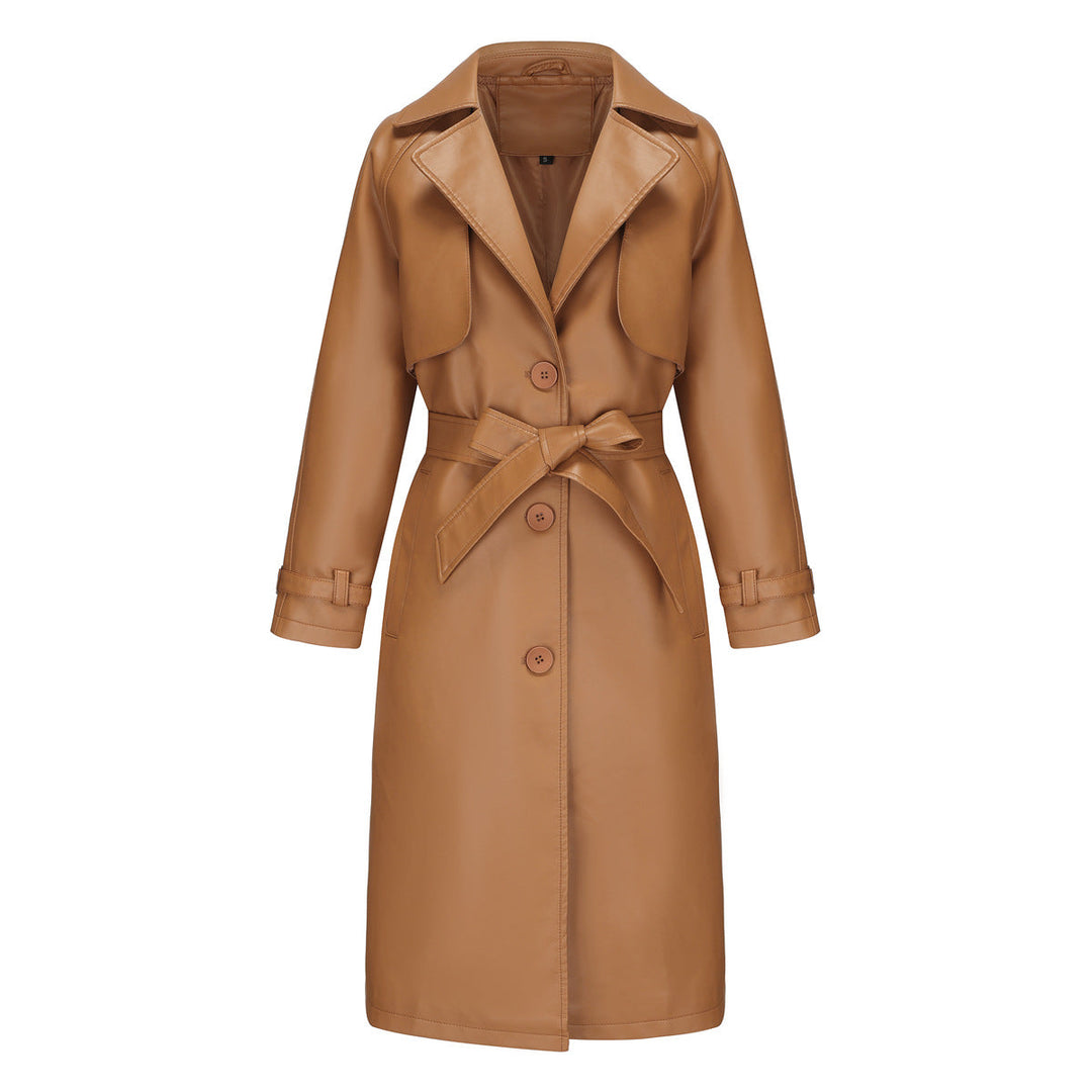 Trench lungo Donna con Revers Larghi e Cintura Elegante