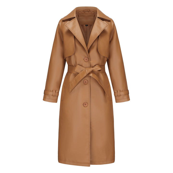 Trench lungo Donna con Revers Larghi e Cintura Elegante