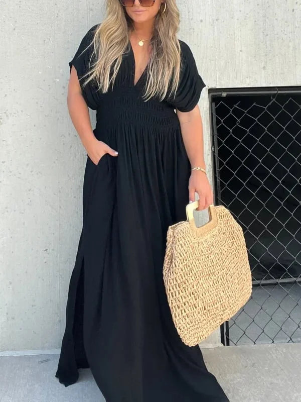 Abito lungo Donna Scollo a V con Spacco