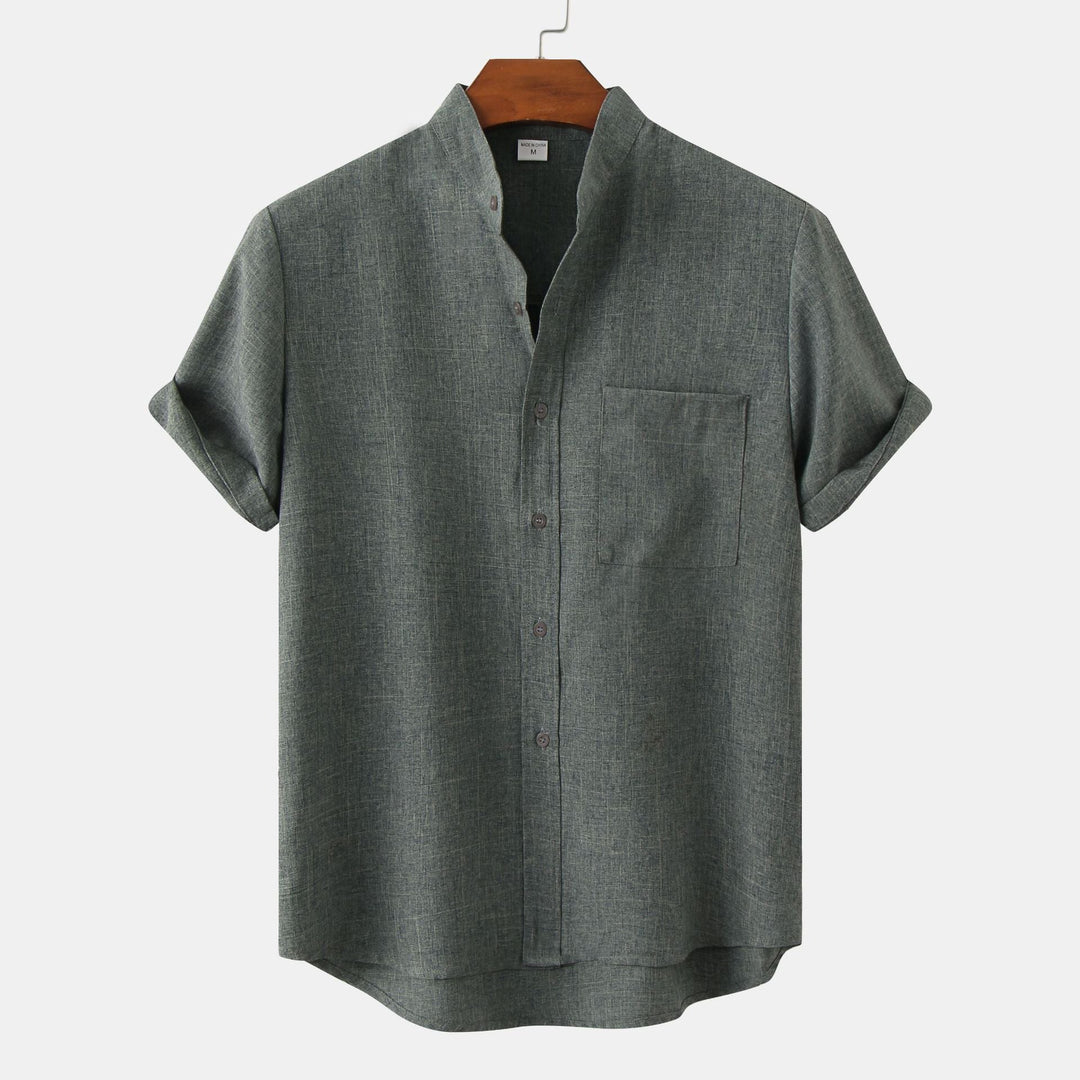 Camicia Uomo Cotone Manica Corta Collo alla Coreana