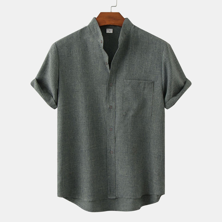 Camicia Uomo Cotone Manica Corta Collo alla Coreana