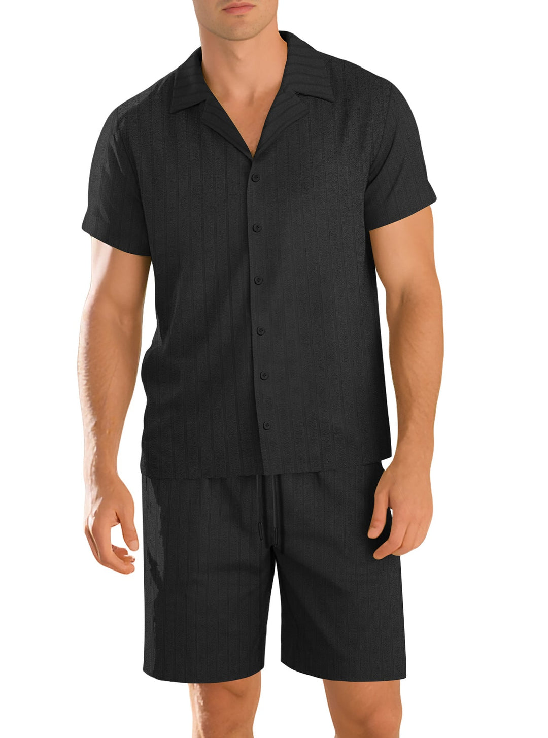 Completo Uomo Camicia Cotone Manica Corta Pantaloni Casual Resistente