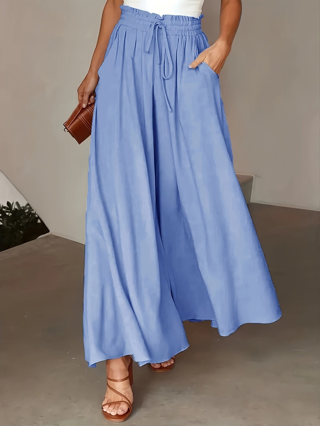 Pantaloni Palazzo Donna Vita Alta Stile Boho Comfort Estivo