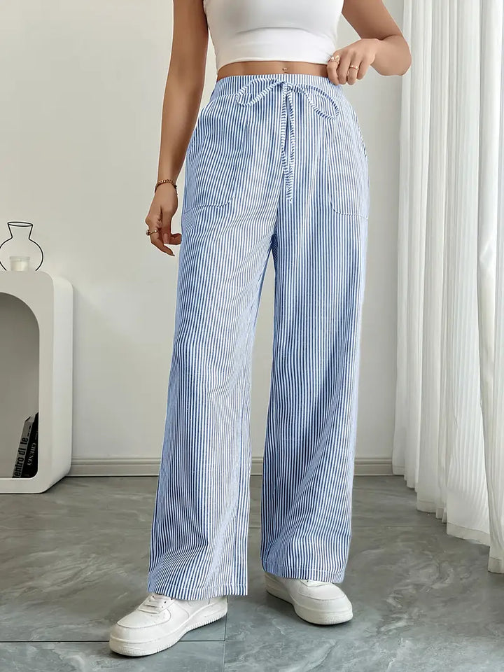 Pantaloni Donna Lino Leggeri Traspiranti Gamba Larga Tasche