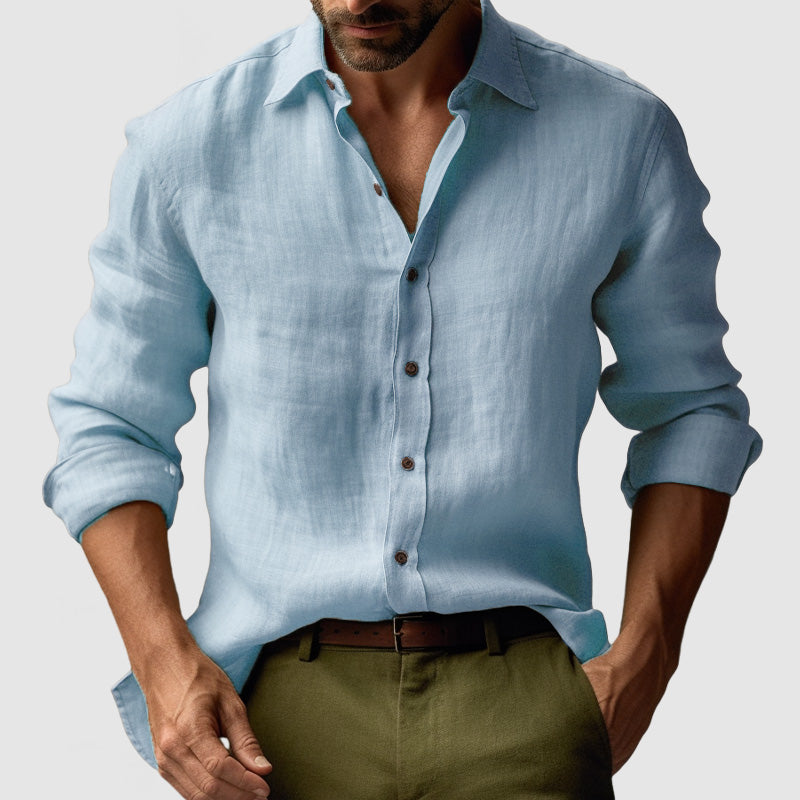 Camicia Uomo Vintage Maniche Lunghe Tessuto Traspirante