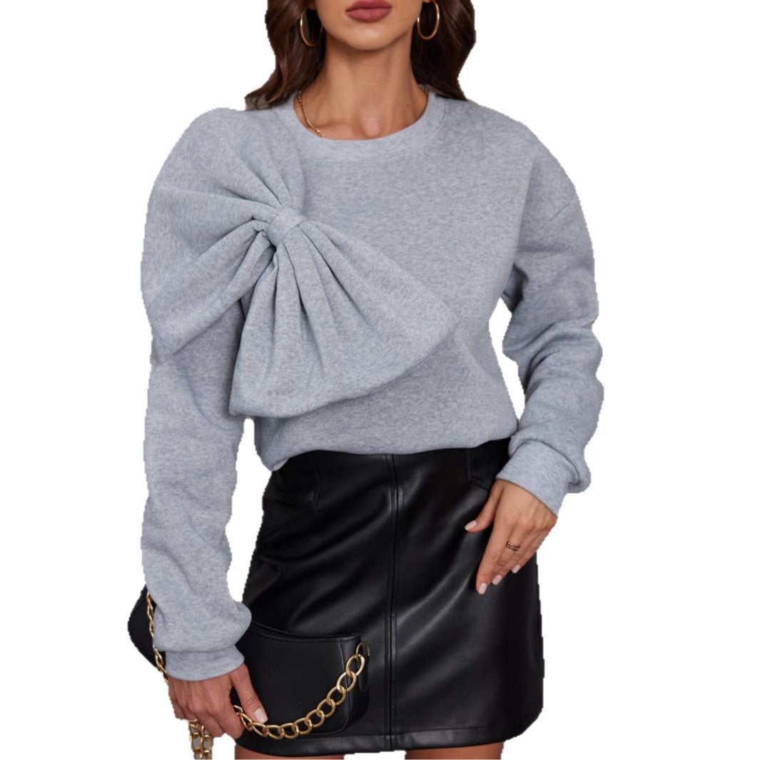 Maglione Donna in Maglia con Fiocco Maniche Lunghe Morbido