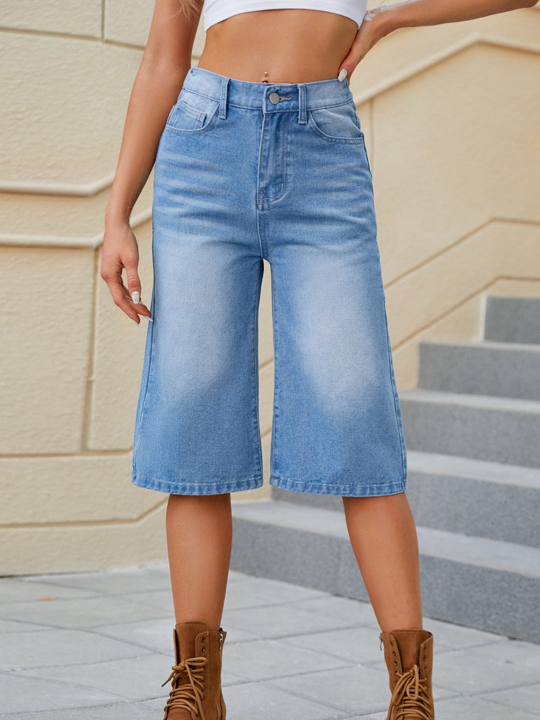 Pantaloncini Donna Denim Vita Alta Tasche - Vesarelli