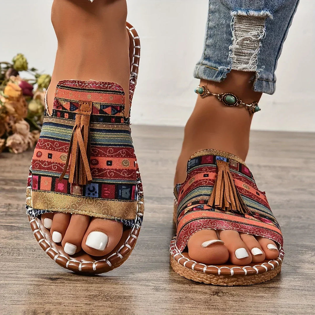 Sandali Donna Vintage in Pelle con Frange Stile Bohémien - Vesarelli